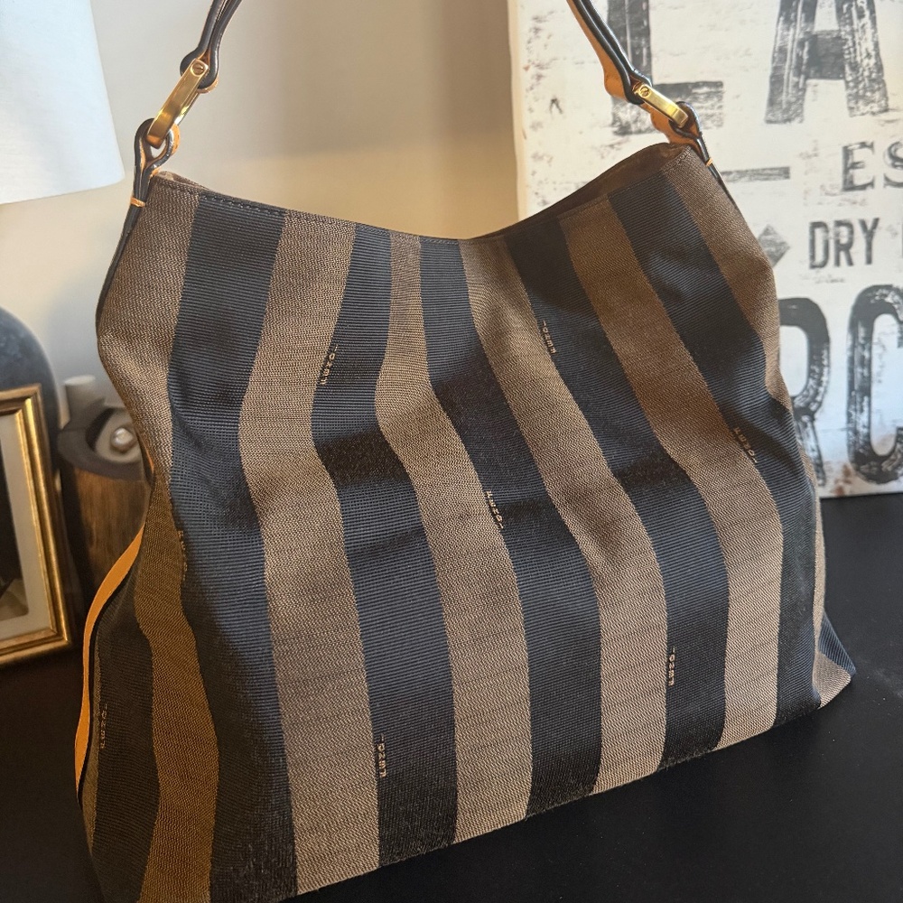 Authentic Fendi Pequin Striped Hobo Bag